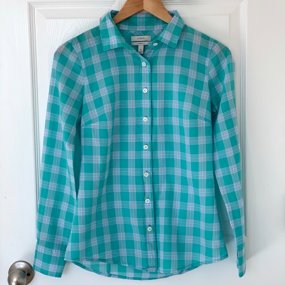 J. Crew Perfect Shirt in Mint Plaid